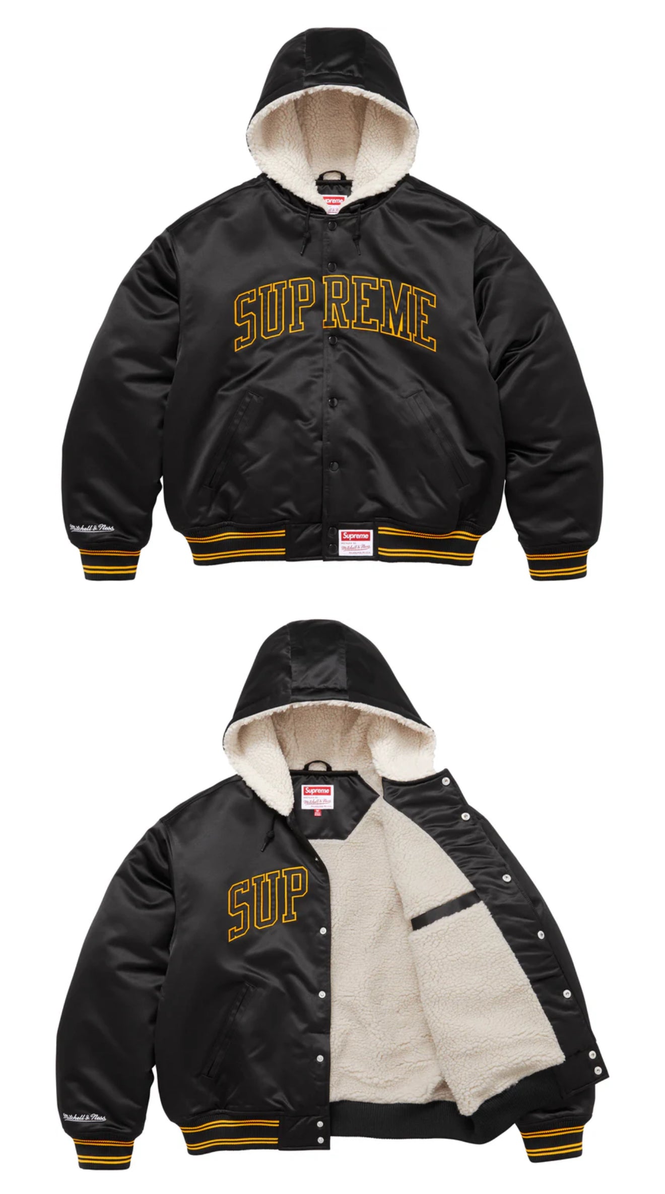 SUPREME/MITCHELL & NESS VARSITY JACKET BLACK