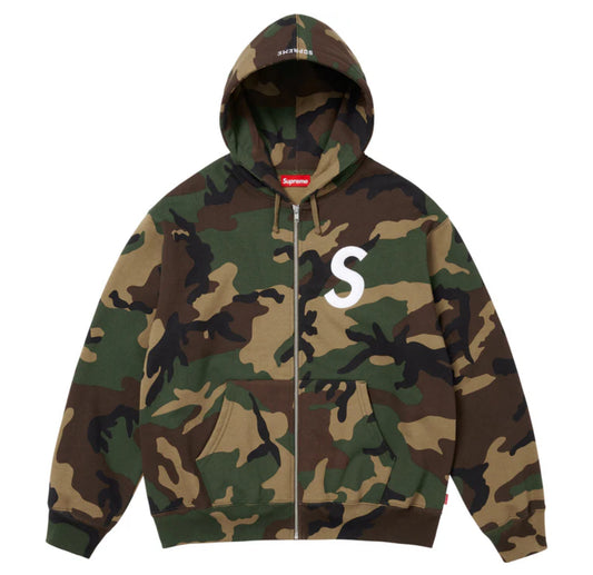 SUPREME S LOGO  ZIP UP  HOODED SWEATSHIRT CAMO