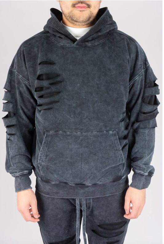 RIPPED DROPPED SHOULDER HOODIE (4 COLORS)