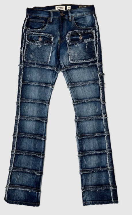 PATCHWORK TRUE STACKED DENIM BLUE JEANS