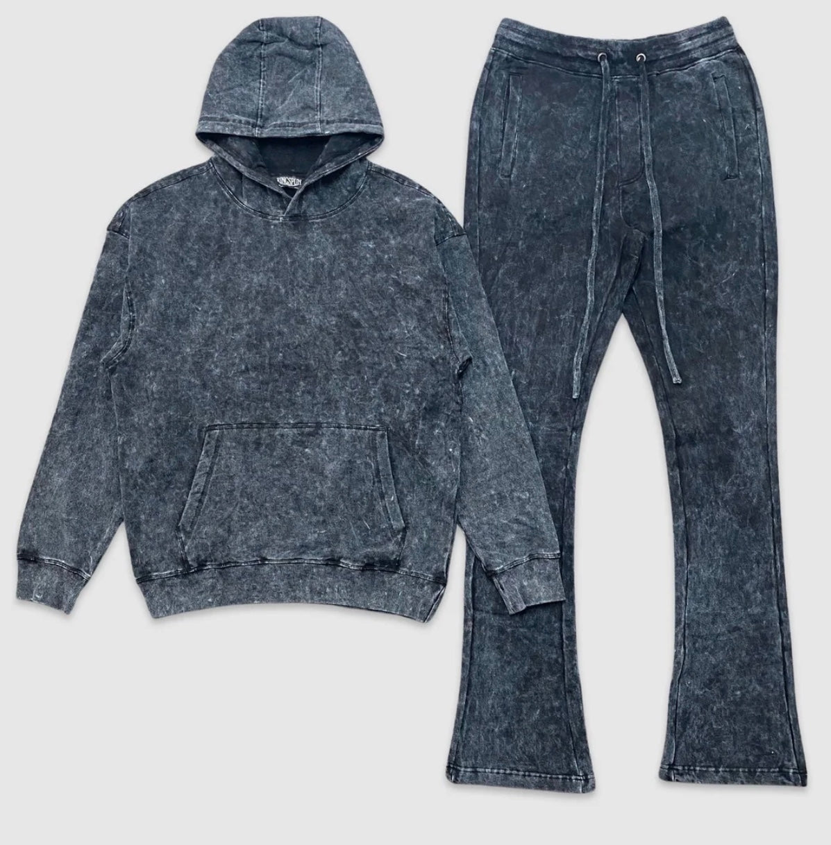 ACID WASH HOODY & FLC STACKED SET BLACK